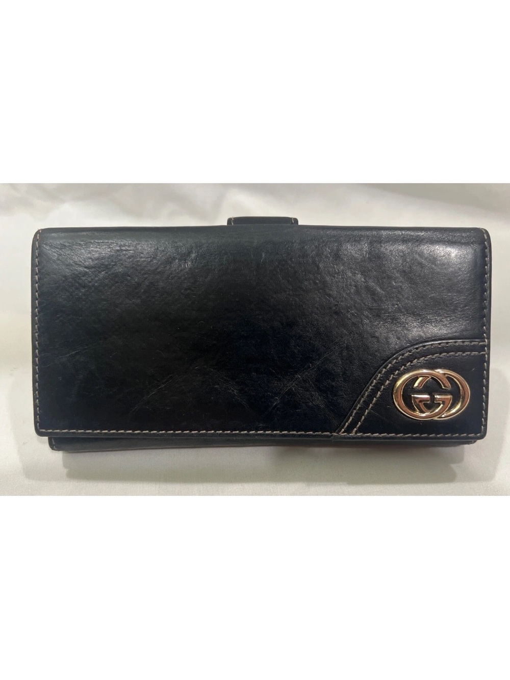 Gucci Black Leather Clutch Wallet with Gold Double G